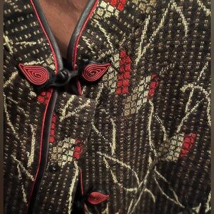 Vintage Embroidered Black & Red Asian-Inspired Tang CNY Jacket